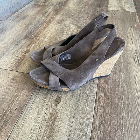 Ugg Australia Hazel brown suede cork wedge sandals size 8 - Picture 4 of 12